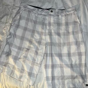Quiksilver white and black, checkered hybrid shorts for men